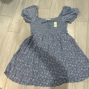 Aeropostale Blue Floral Smocked Puff-Sleeve Dress
